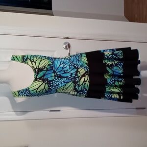 Joseph Ribkoff Size 8 Butterfly🦋 Tank Dress Black/Blue/Lime Midi
